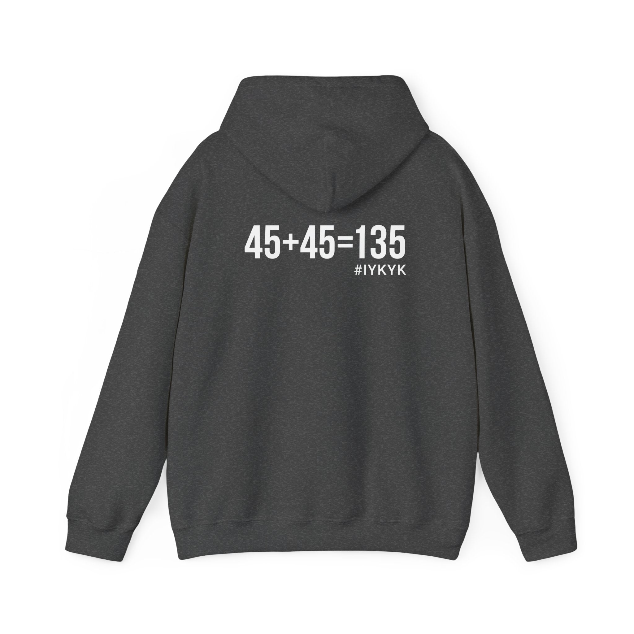 45 + 45 = 135 - Unisex Heavy Blend Hooded Sweatshirt - Black Print on Front & Arm