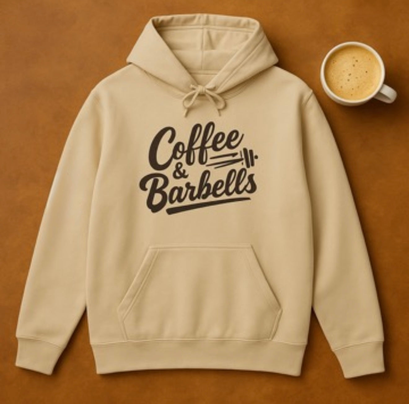 Coffee & Barbells  - Unisex Heavy Blend Hooded Sweatshirt - Black Logo on Front & Right Sleeve