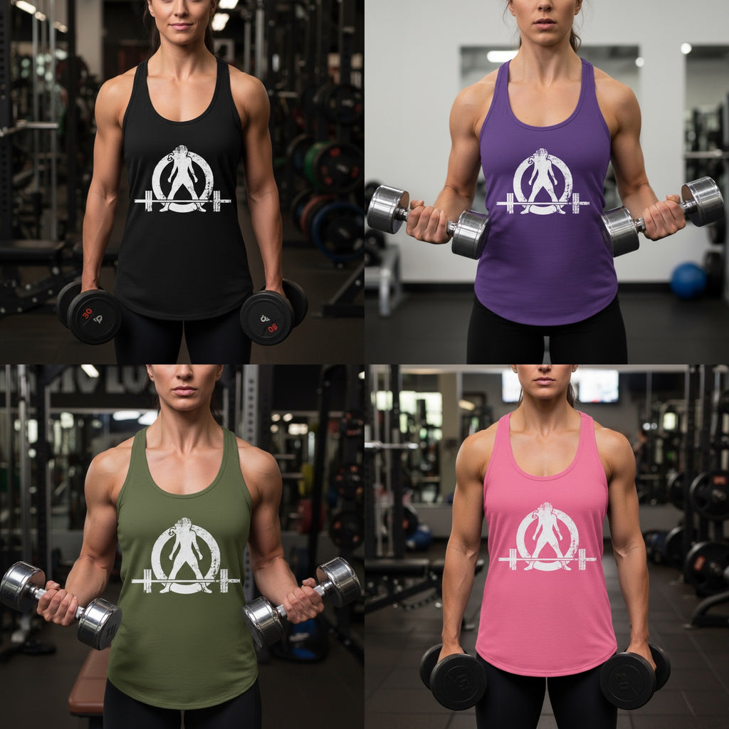 Distressed - Simple - Women's Ideal Racerback Tank - White Distressed Logo Front - Plain Back