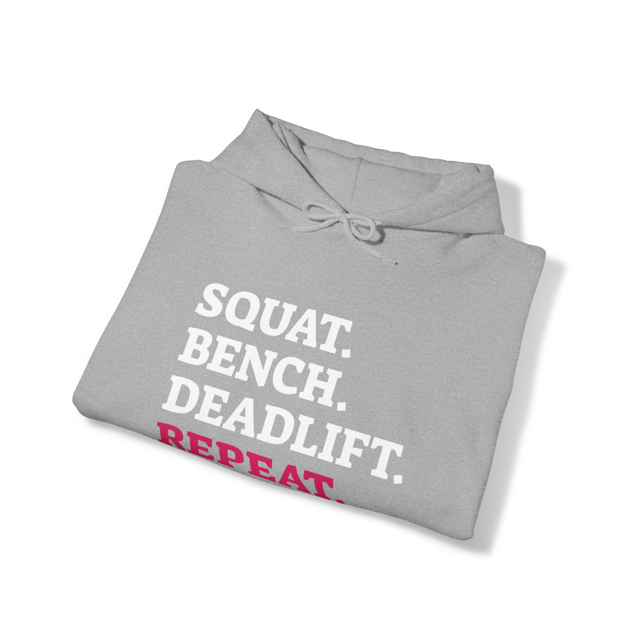 Squat Bench Deadlift Repeat - Unisex Heavy Blend Hooded Sweatshirt - Dark Logo - Pink - Plain Black