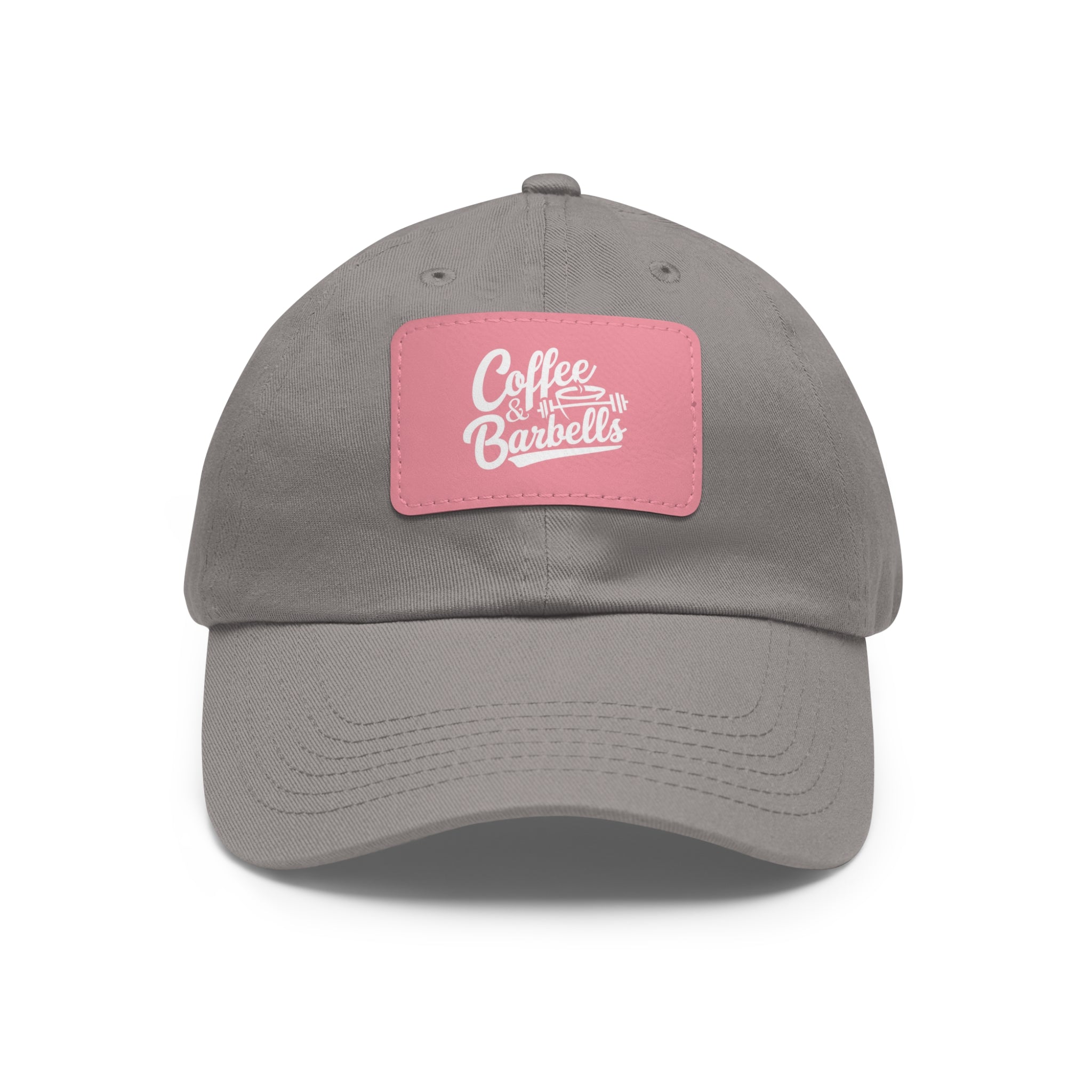 Coffee & Barbells - Dad Hat with Leather Patch (Rectangle) - White Font