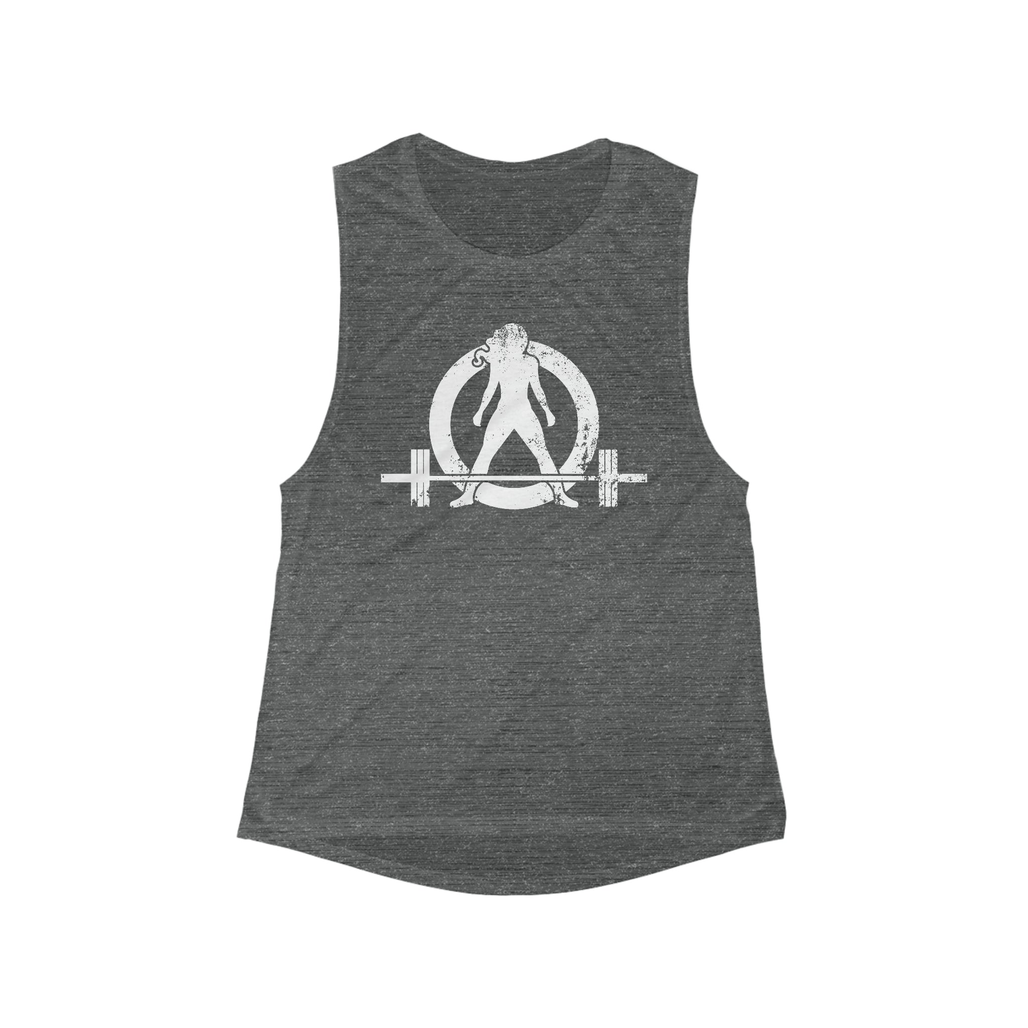 Women's Flowy Scoop Muscle Tank - White Distressed Logo