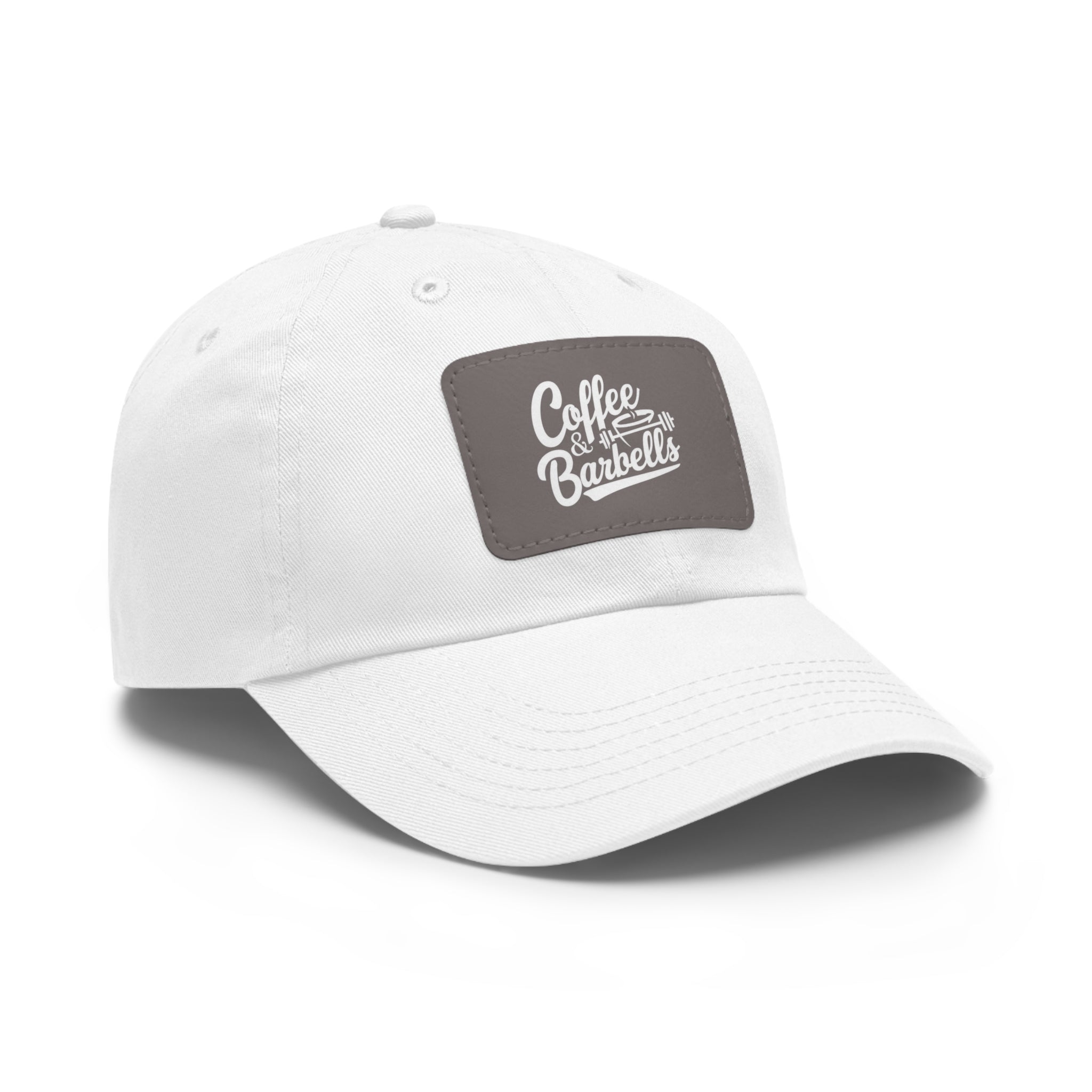 Coffee & Barbells - Dad Hat with Leather Patch (Rectangle) - White Font