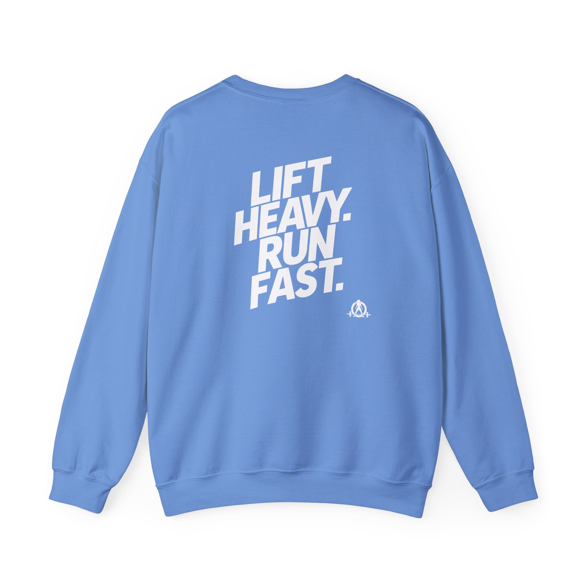 Lift Heavy Run Fast - Unisex Heavy Blend™ Crewneck Sweatshirt - White Logo Front & Back