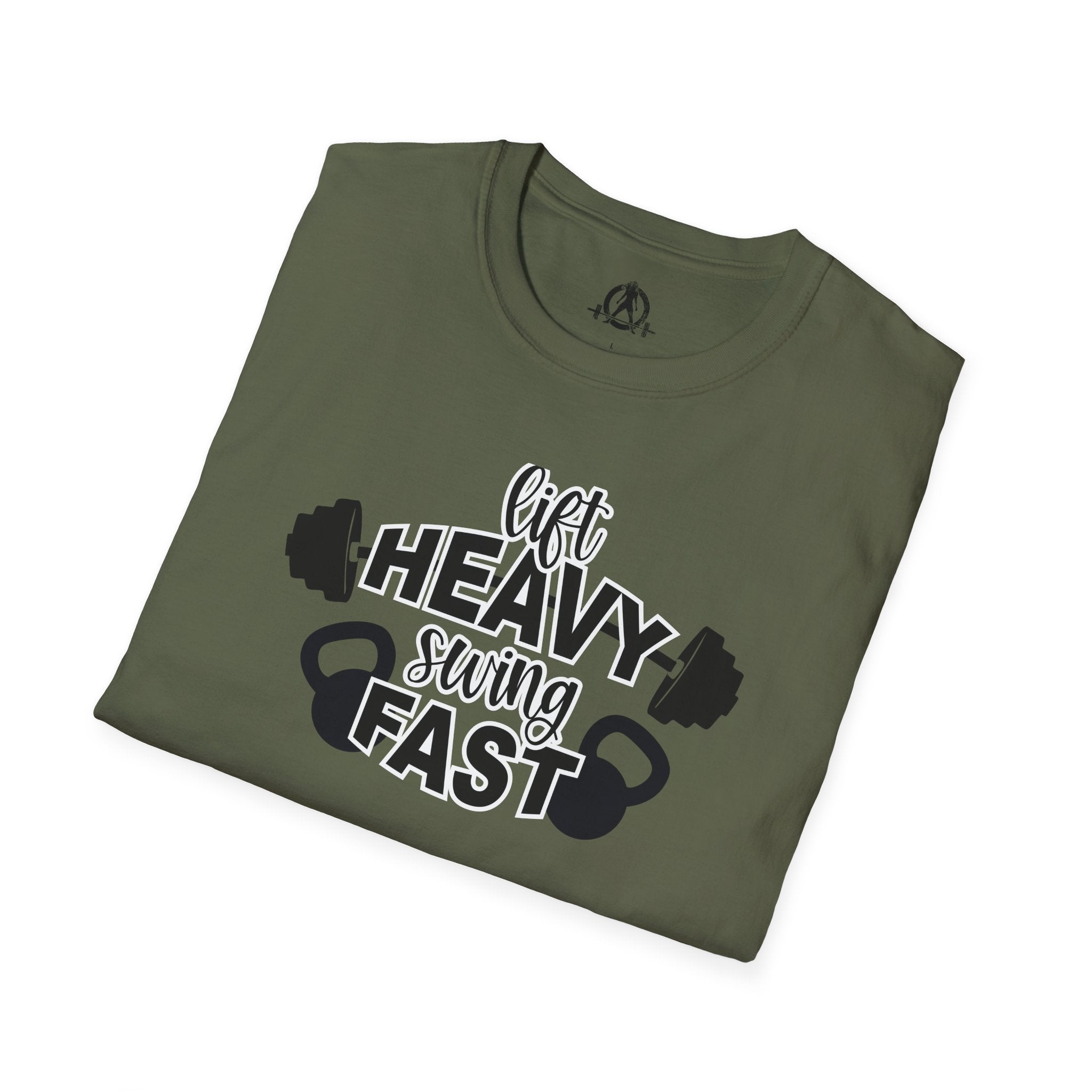 Lift Heavy Swing Fast - Unisex Softstyle T-Shirt - Front Logo Plain Back