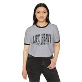 Lift Heavy Shit - Unisex Cotton Ringer T-Shirt - Black Logo Plain Back