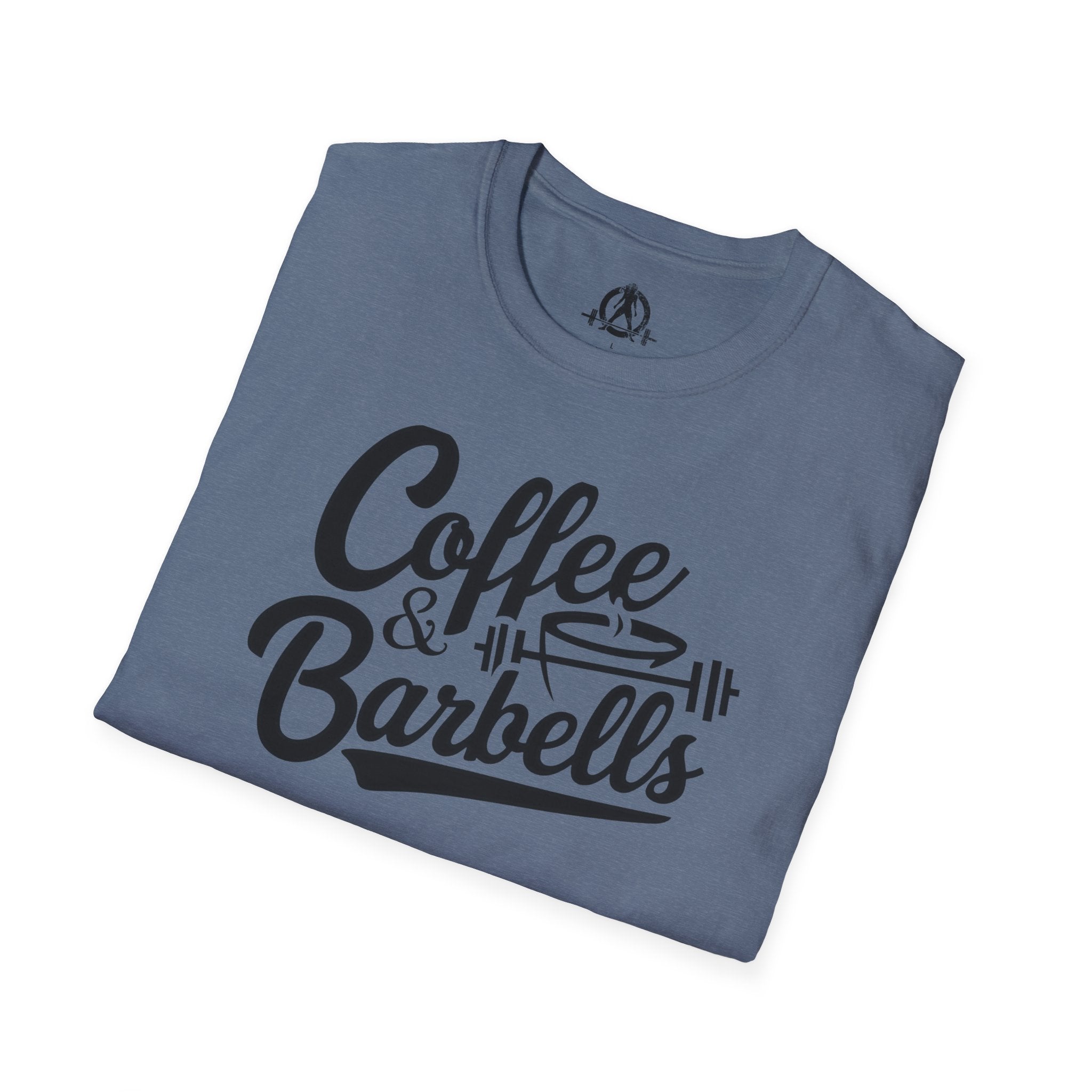 Coffee & Barbells - Unisex Softstyle T-Shirt - Black Print on Front Plain Back