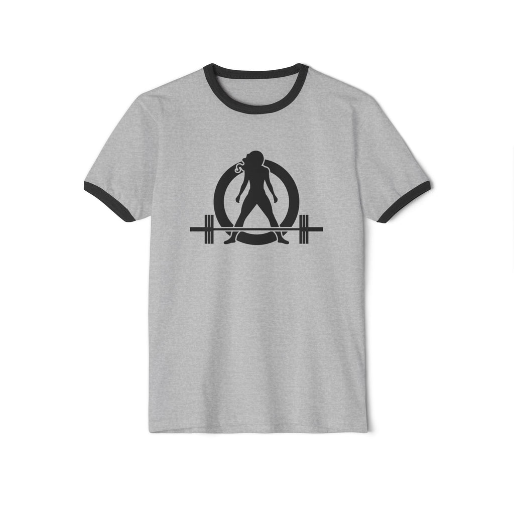 ALL I NEED IS COFFEE & A Barbell - Unisex Cotton Ringer T-Shirt - Black Logo Front & Back