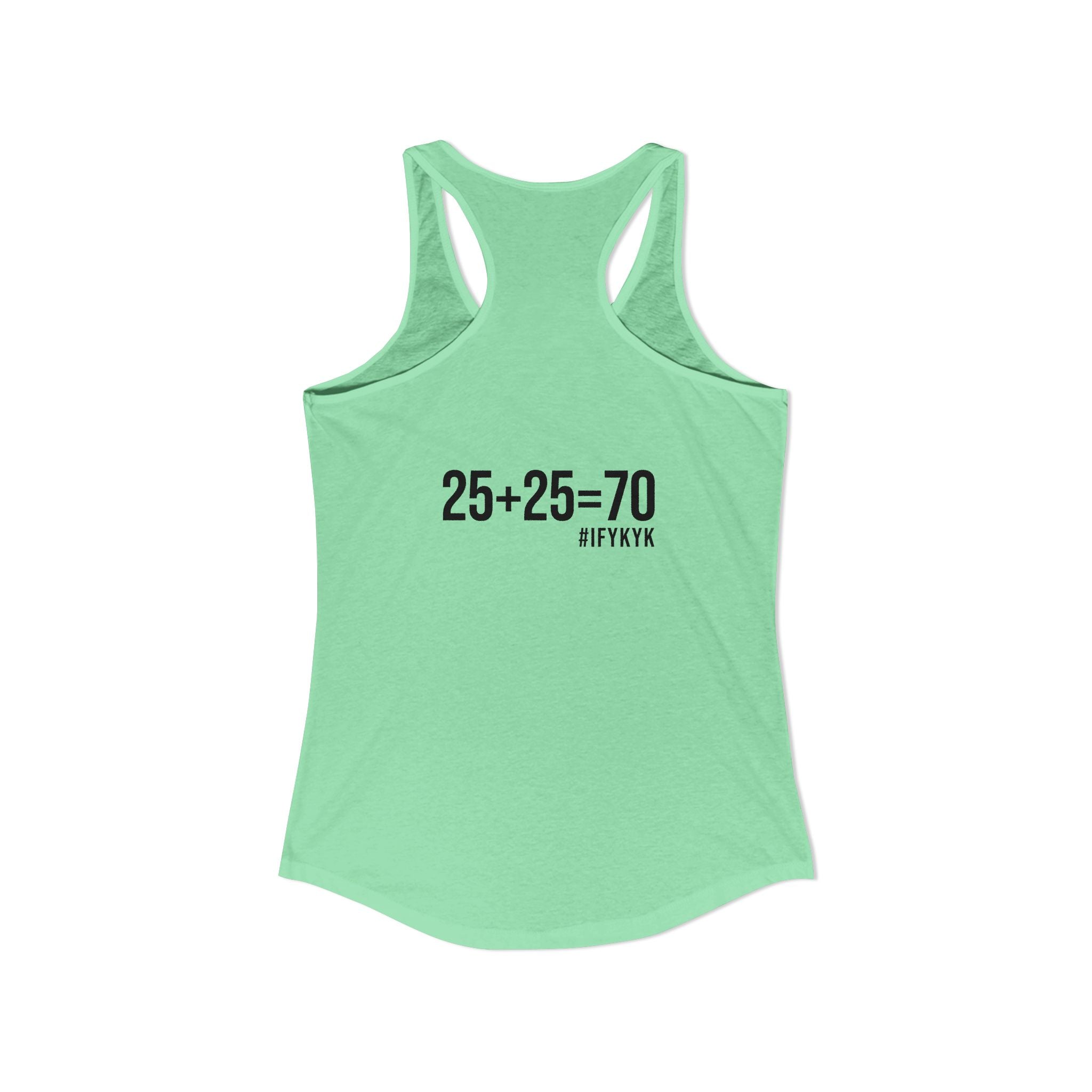 25 + 25 = 70 Women's Ideal Racerback Tank - Black Print Front & Back