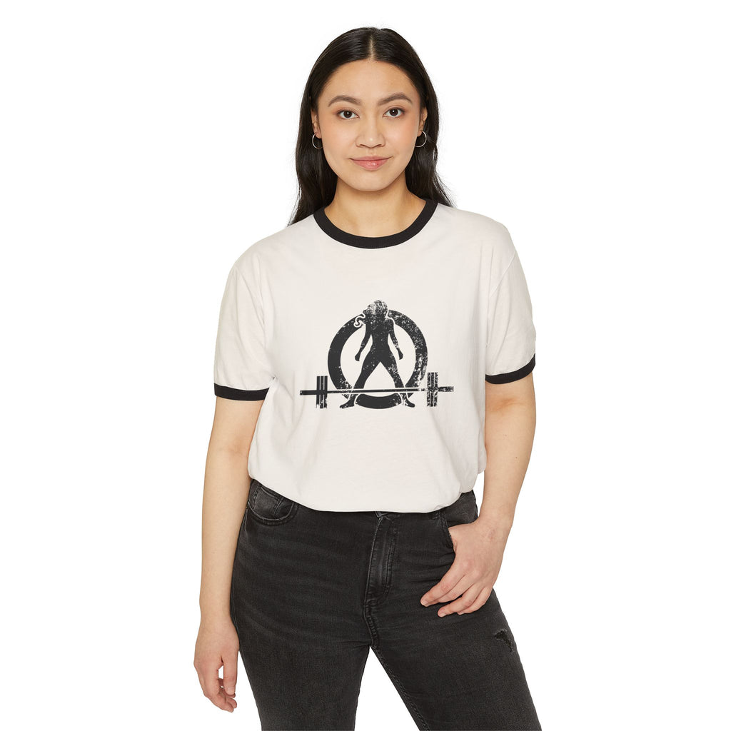 I DON’T WANT TO LOOK SKINNY I WANT TO LOOK LIKE I CAN KICK YOUR ASS - Unisex Cotton Ringer T-Shirt - Black Distressed Logo Front & Back