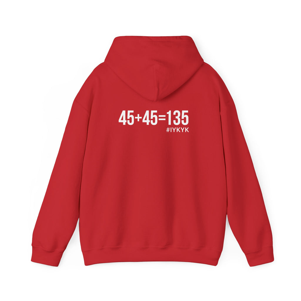 45 + 45 = 135  - Unisex Heavy Blend Hooded Sweatshirt  - White Logo