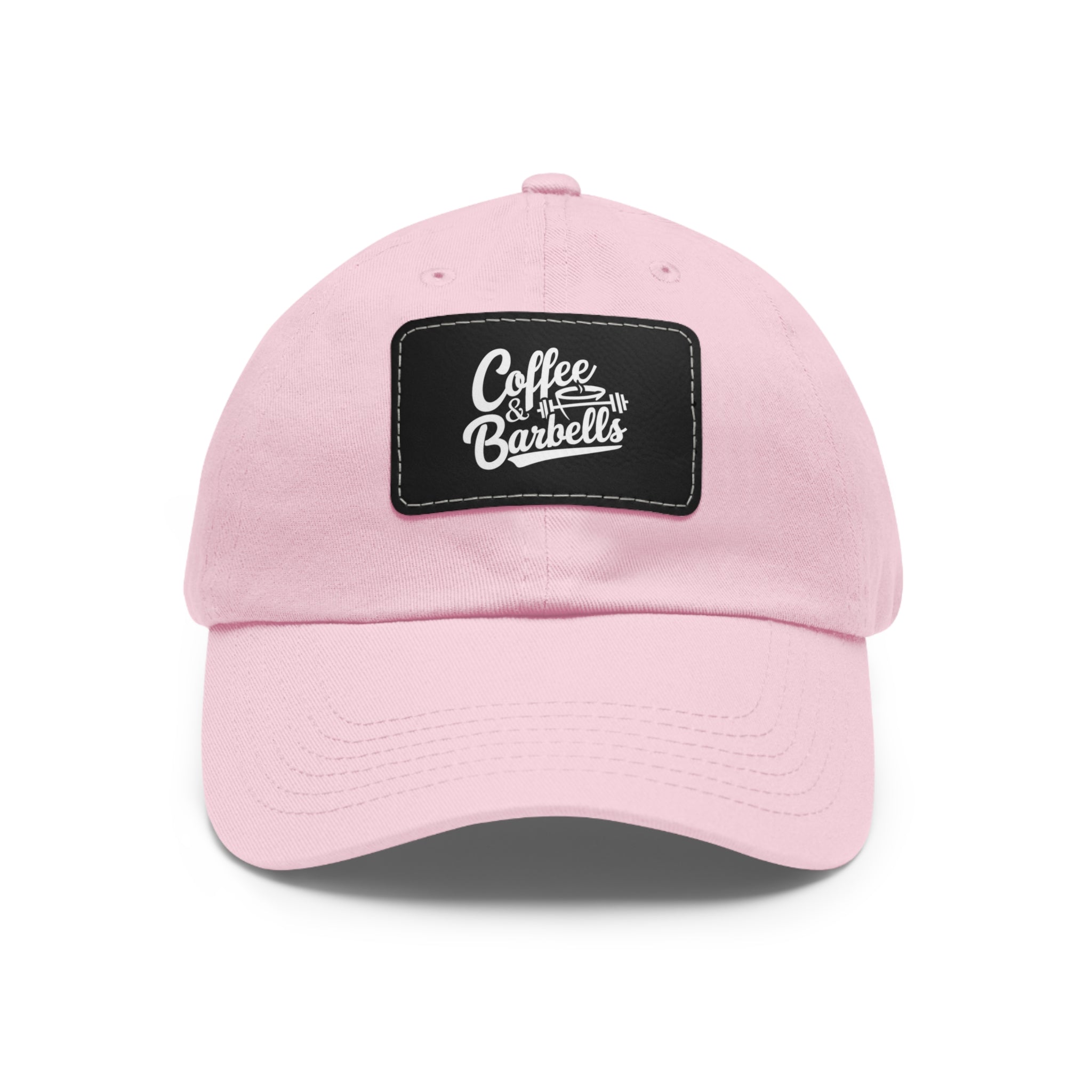 Coffee & Barbells - Dad Hat with Leather Patch (Rectangle) - White Font
