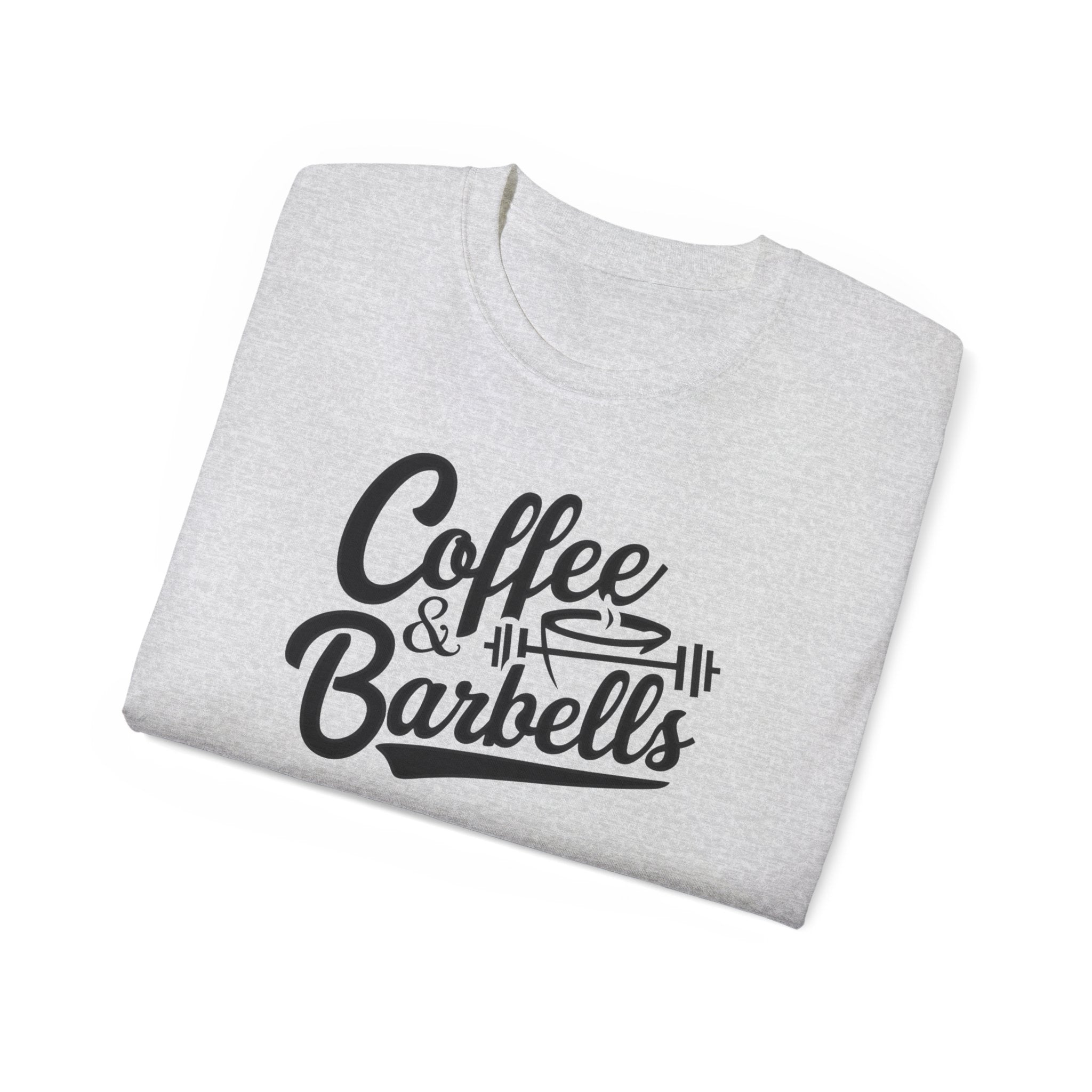 Coffee & Barbells - Unisex Ultra Cotton Tee - Front Black Logo - Plain Back