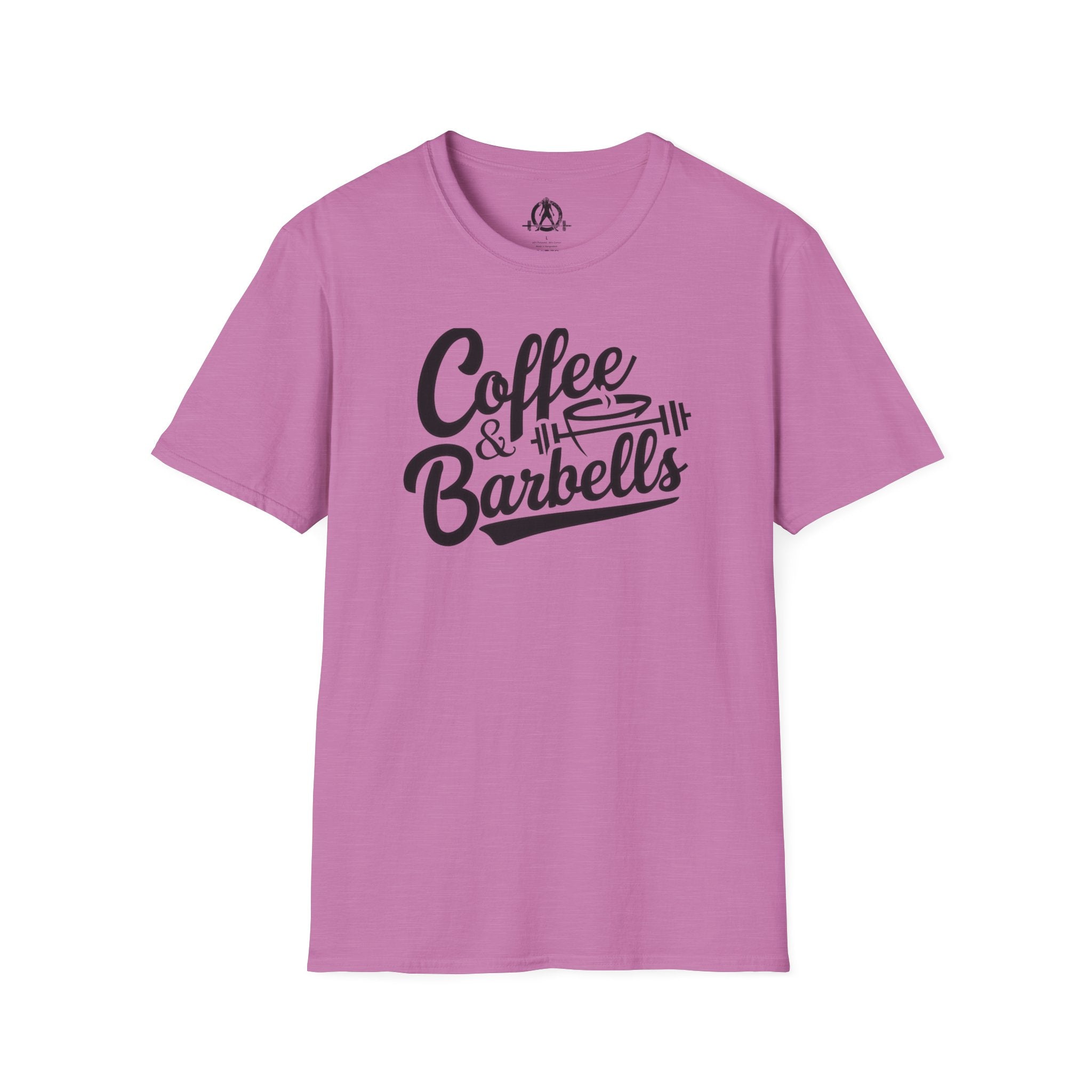 Coffee & Barbells - Unisex Softstyle T-Shirt - Black Print on Front Plain Back