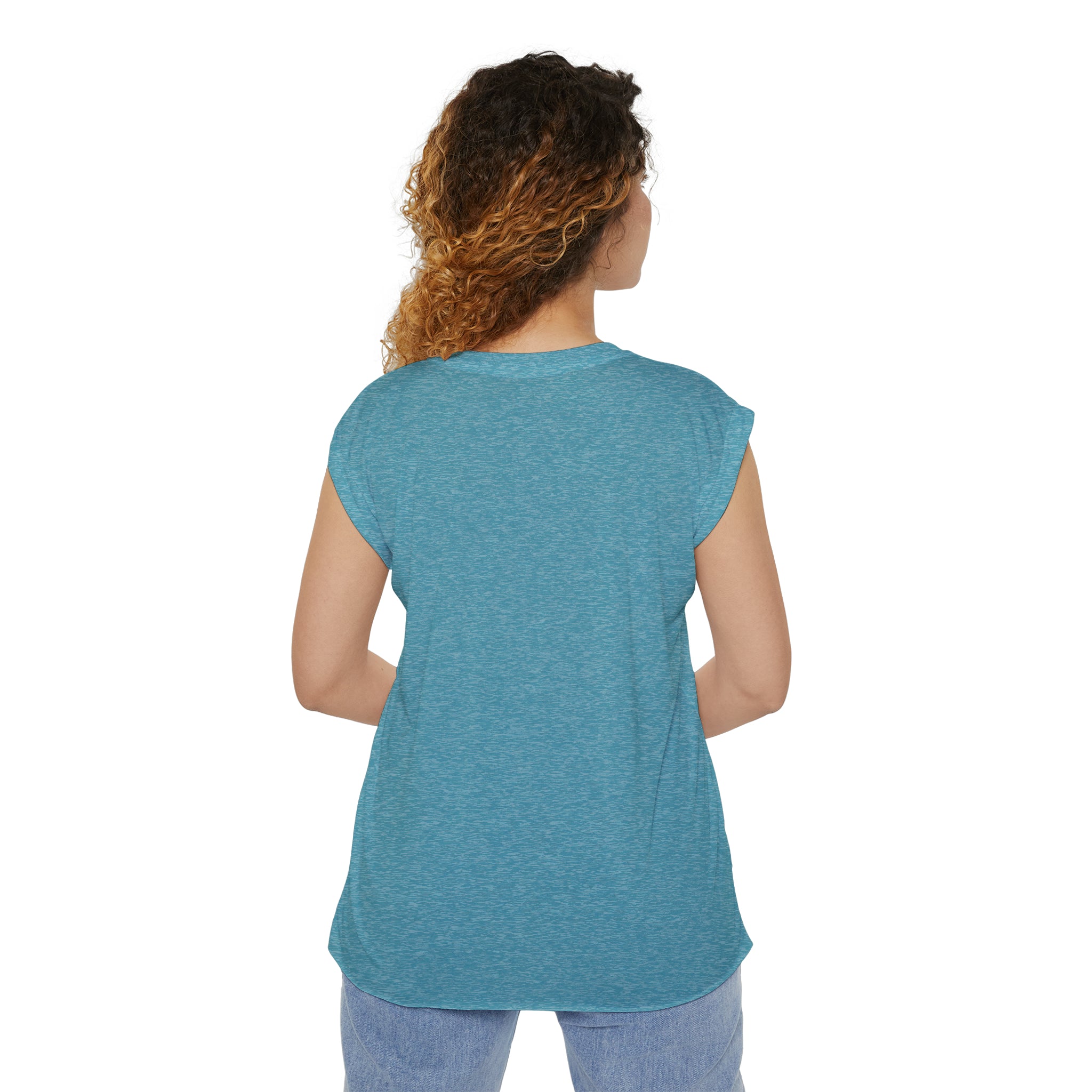 Women’s Flowy Rolled Cuffs Muscle Tee - Light Distressed Logo