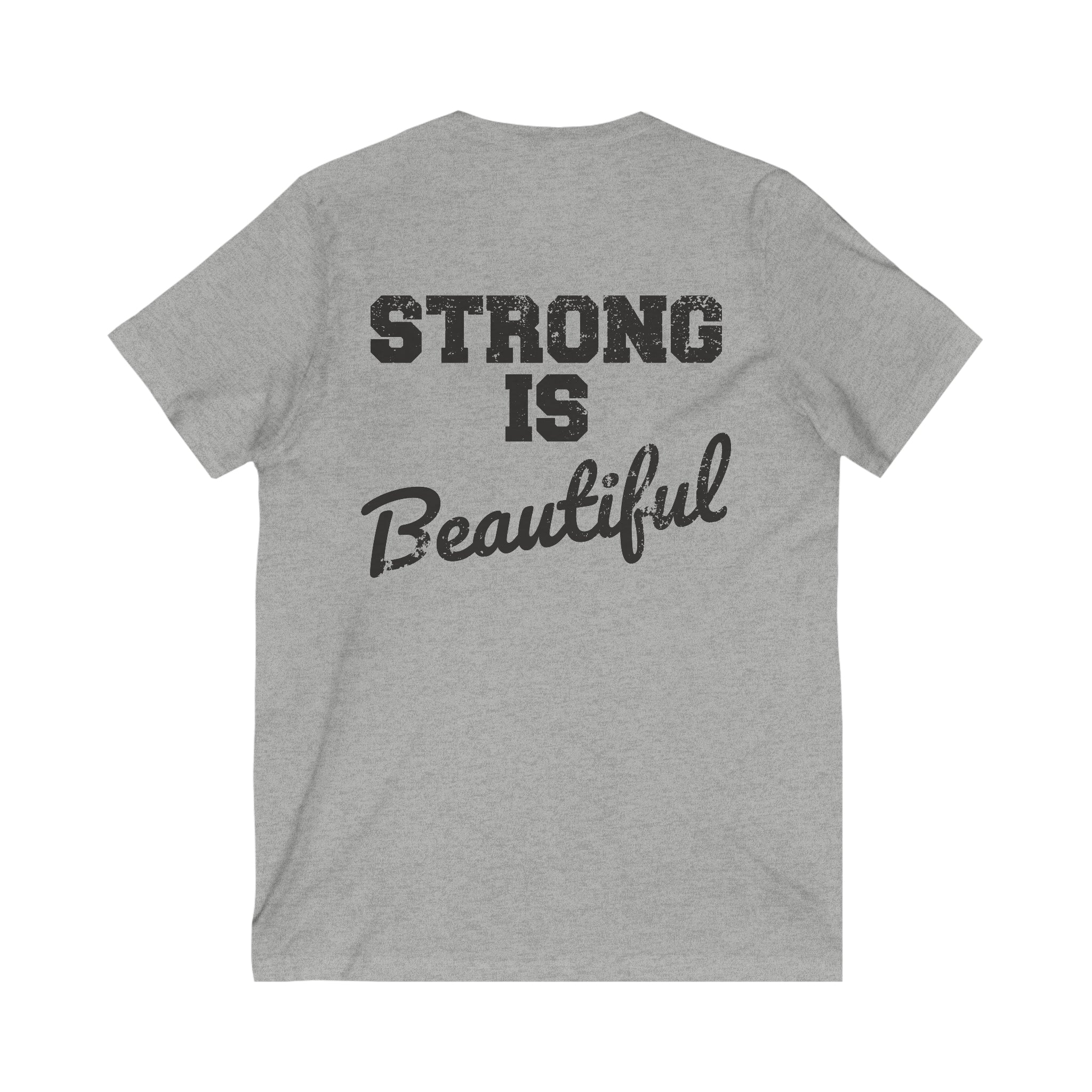 Strong Is Beautiful - Distressed Black Logo - Unisex Jersey Short Sleeve V-Neck Tee