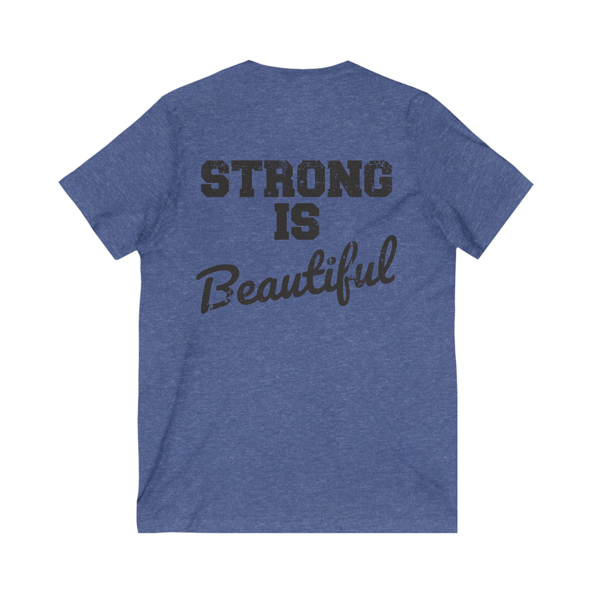 Strong Is Beautiful - Distressed Black Logo - Unisex Jersey Short Sleeve V-Neck Tee