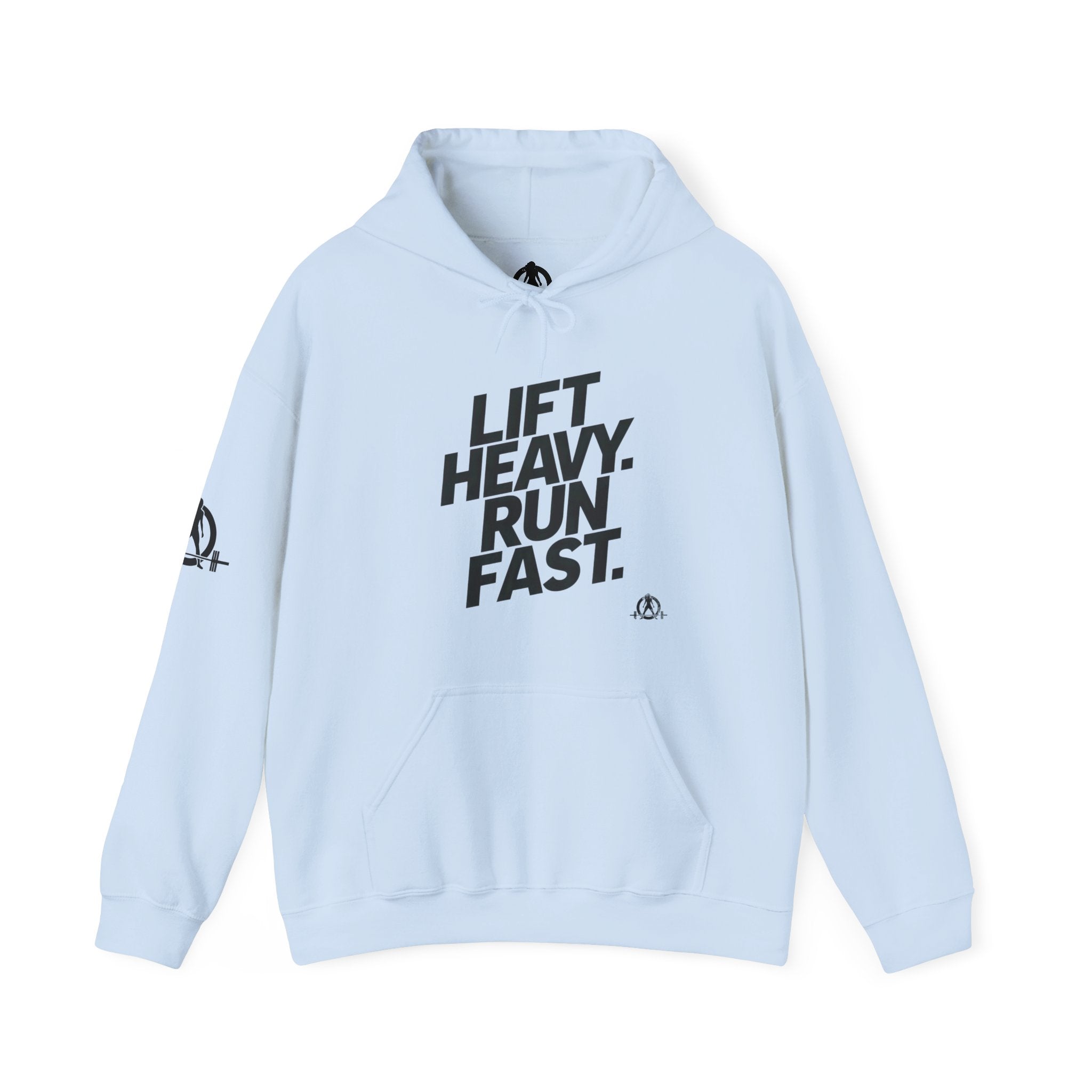 Lift Heavy Run Fast - Unisex Heavy Blend Hooded Sweatshirt  - Front Black Logo