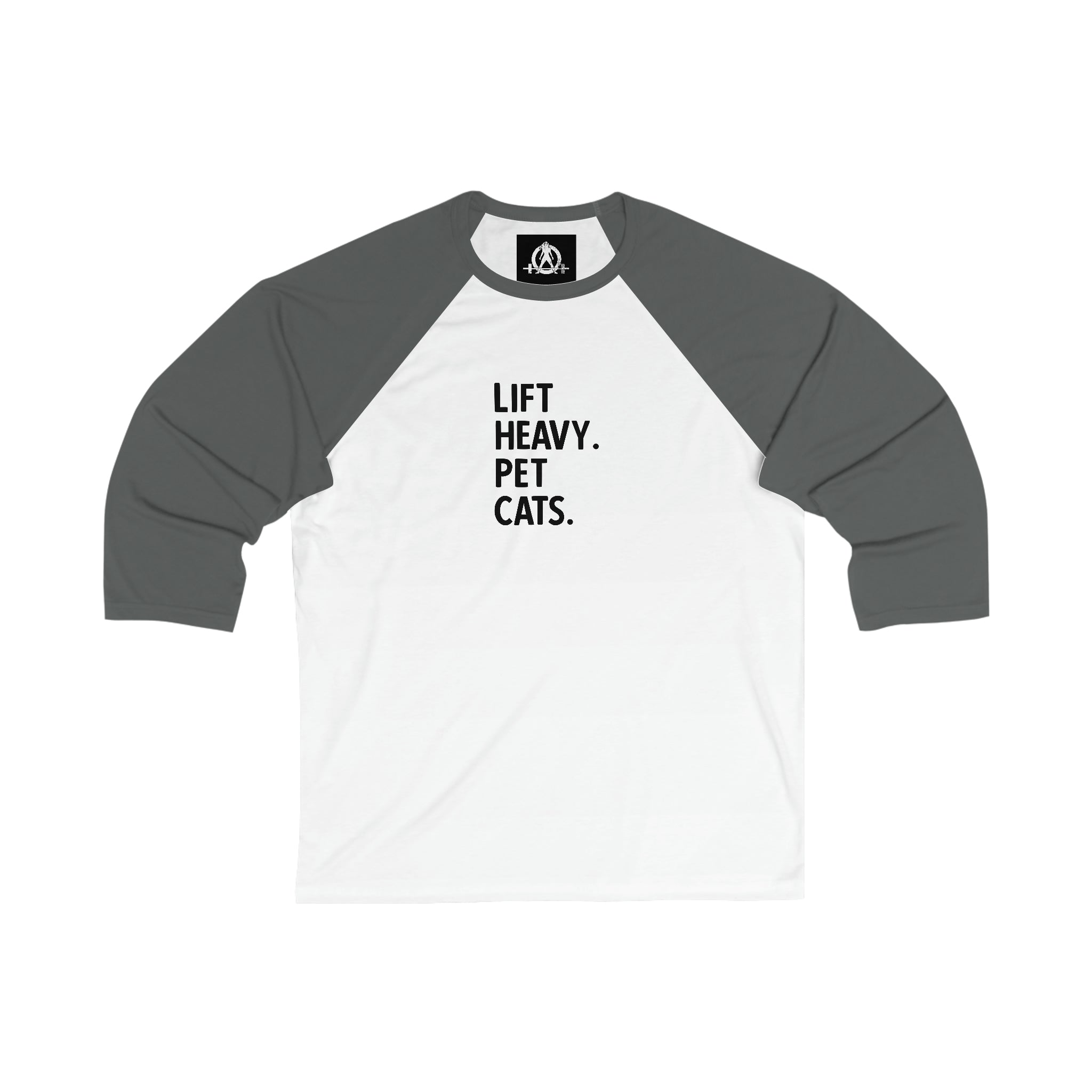 Unisex 3\4 Sleeve Baseball Tee - Lift Heavy Pet Cats - Black Logo