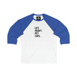 Unisex 3\4 Sleeve Baseball Tee - Lift Heavy Pet Cats - Black Logo