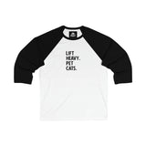 Lift Heavy Pet Cats - Unisex 3\4 Sleeve Baseball Tee - Black Logo
