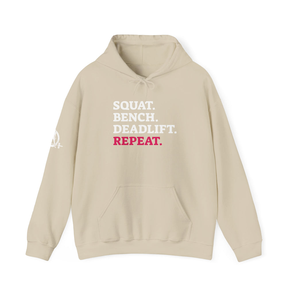 WWLW “Squat • Bench • Deadlift • Repeat” Hoodie - Front Logo & Side Arm