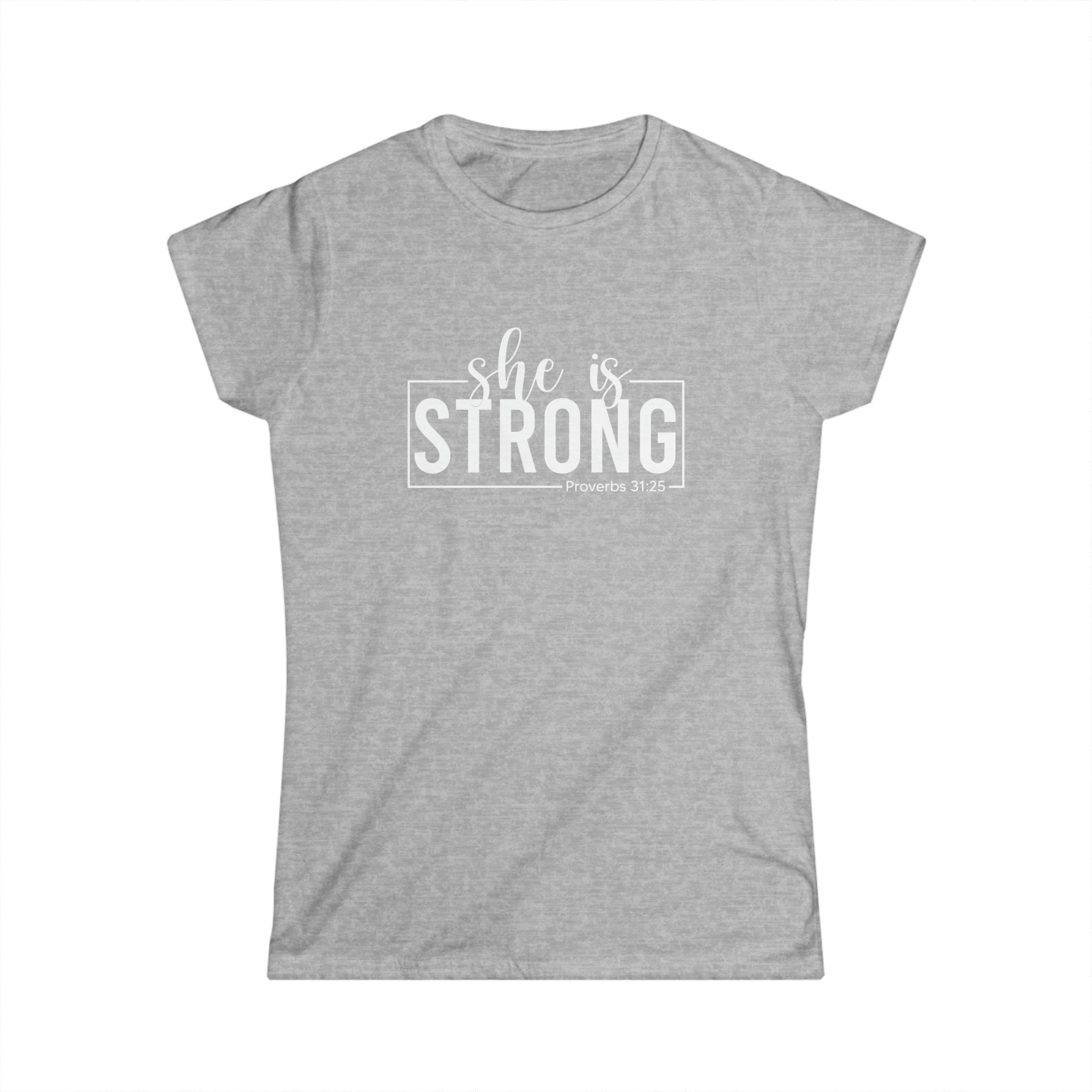She is STRONG - Women's Softstyle Tee - Front Print White