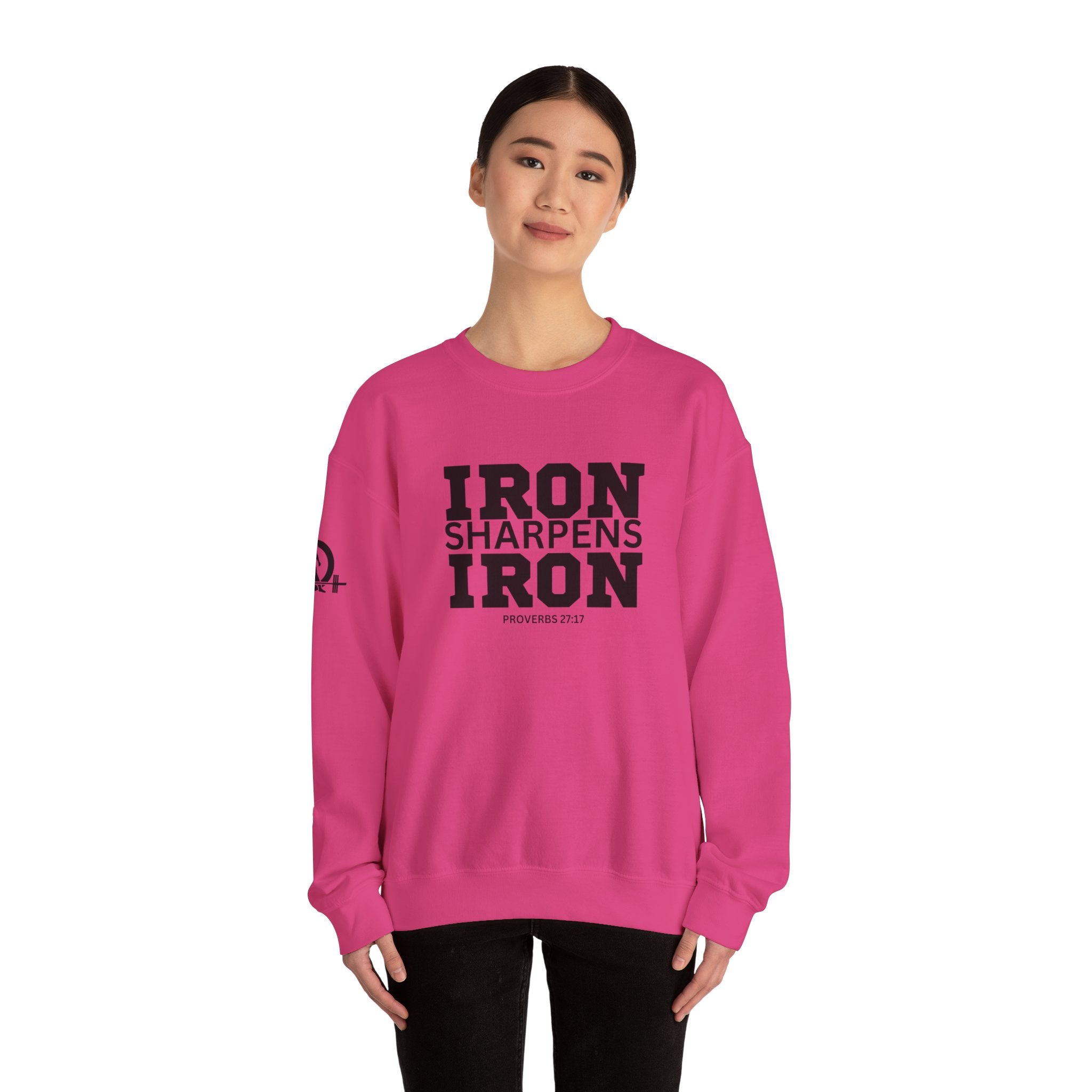 Iron Sharpens Iron - Unisex Heavy Blend™ Crewneck Sweatshirt - Front Black Logo - Plain Back