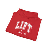 Lift Like.A Girl - Unisex Heavy Blend Hooded Sweatshirt - White Logo on Front & Right Sleeve