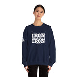 Iron Sharpens Iron - Unisex Heavy Blend™ Crewneck Sweatshirt - Front White Logo - Plain Back