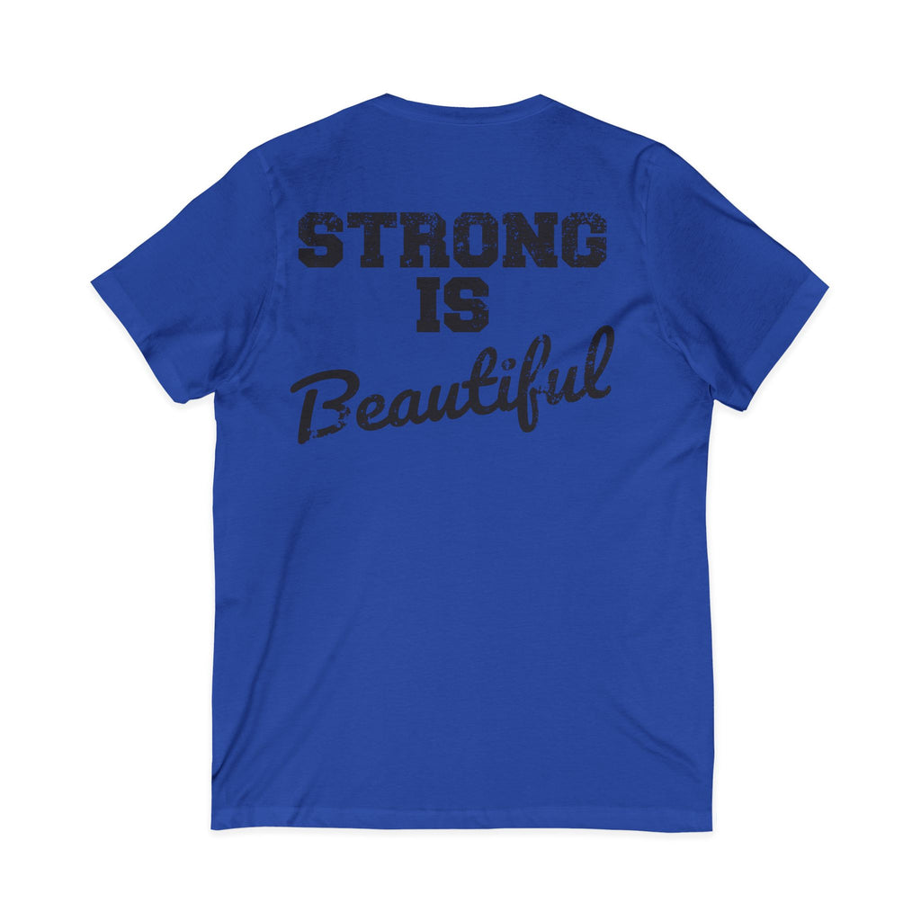 Strong Is Beautiful - Distressed Black Logo - Unisex Jersey Short Sleeve V-Neck Tee