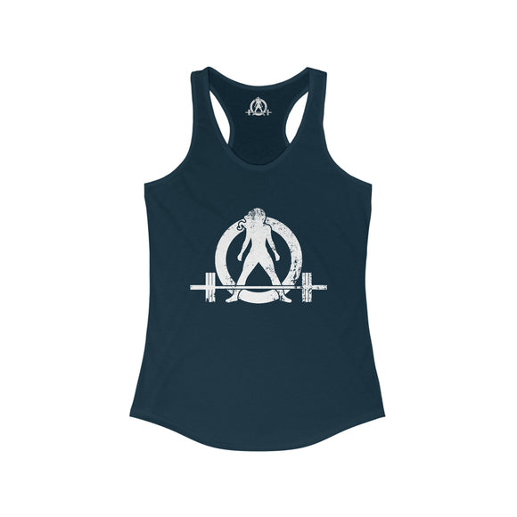 Distressed - Simple - Women's Ideal Racerback Tank - White Distressed Logo Front