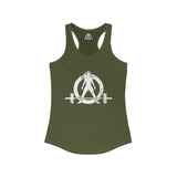 Distressed - Simple - Women's Ideal Racerback Tank - White Distressed Logo Front