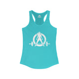 Distressed - Simple - Women's Ideal Racerback Tank - White Distressed Logo Front