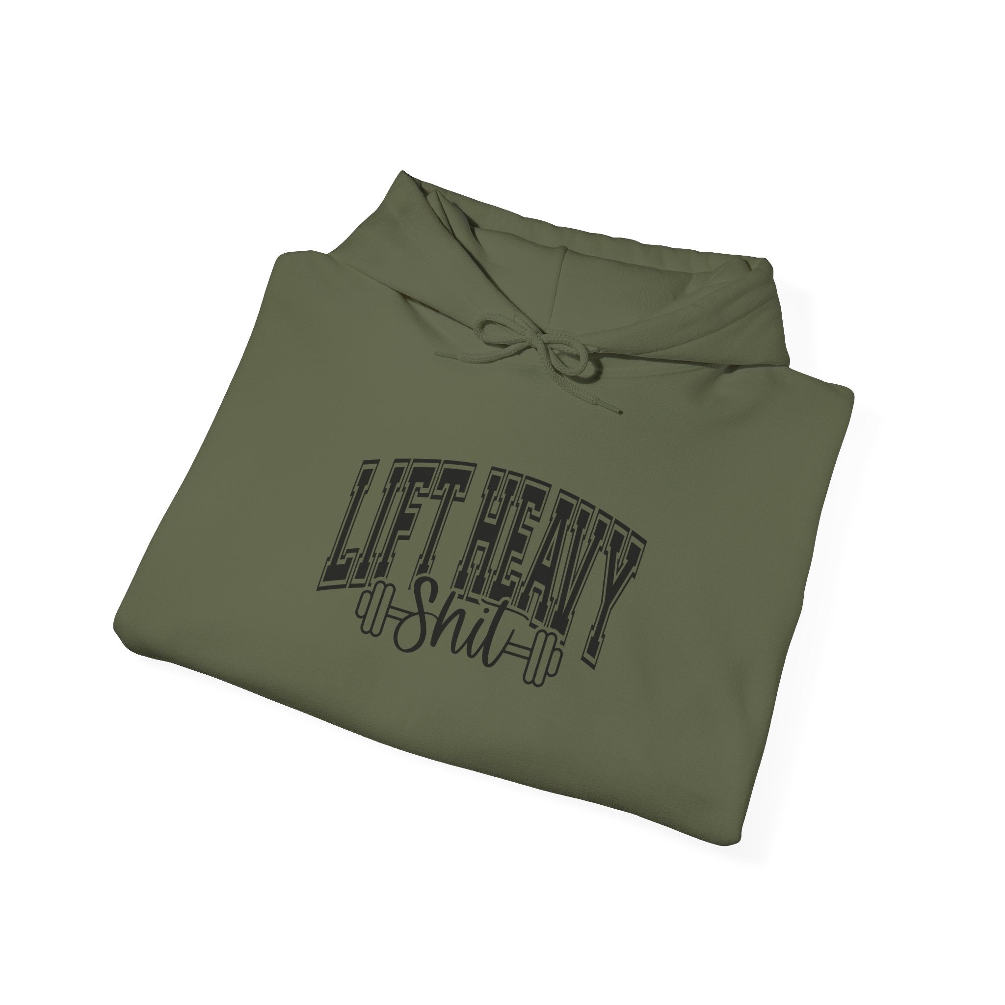 Lift Heavy Shit – Unisex Heavy Blend™ Hooded Sweatshirt (Black Logo Front & Sleeve) 🖤🏋️‍♂️🔥