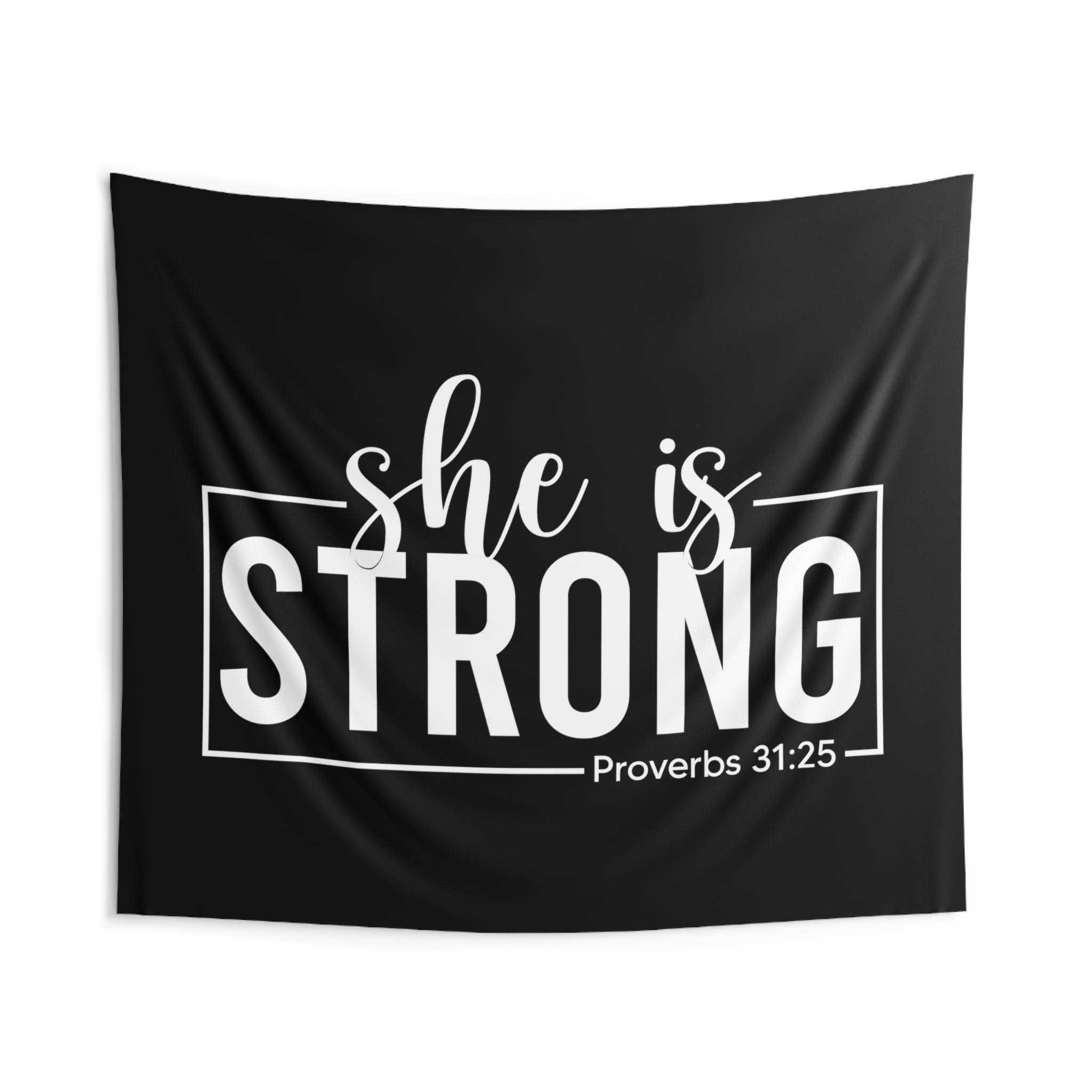 She is STRONG - Indoor Wall Tapestries - Black
