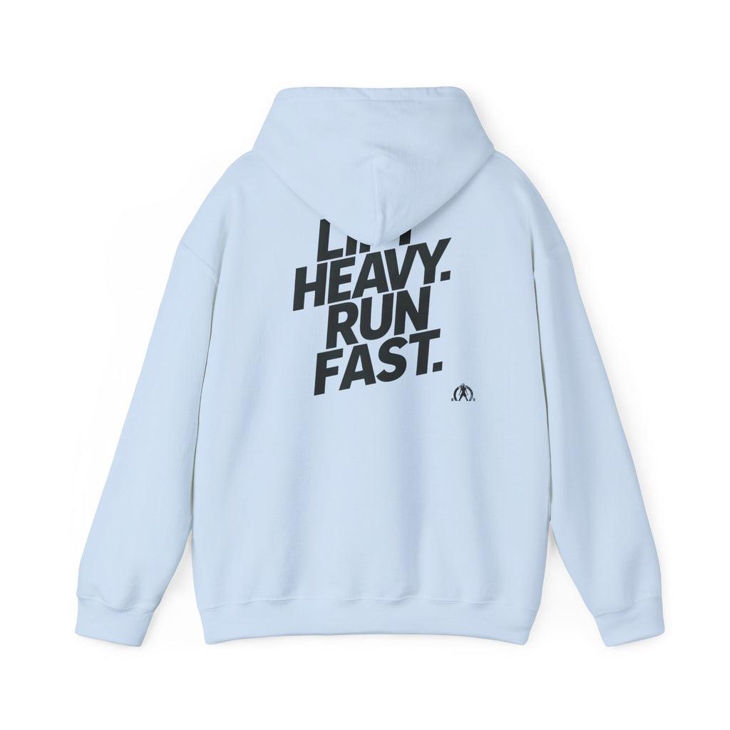 Lift Heavy Run Fast - Unisex Heavy Blend Hooded Sweatshirt  - Front & Back Black Logo