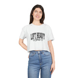 Lift Heavy Shit - Women's Crop Tee -  Front Black Logo