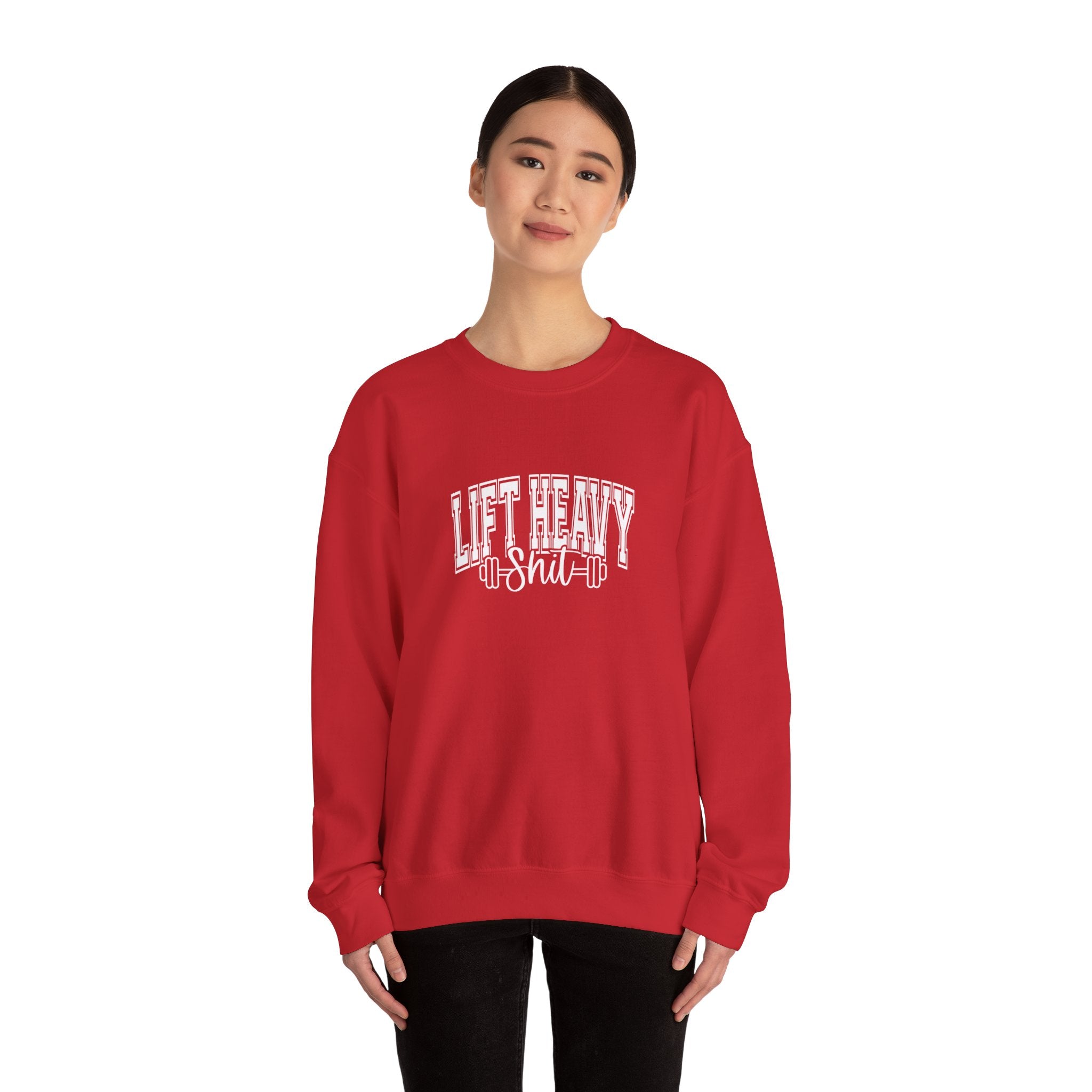 Lift Heavy Shit - Unisex Heavy Blend™ Crewneck Sweatshirt - White Logo on Front