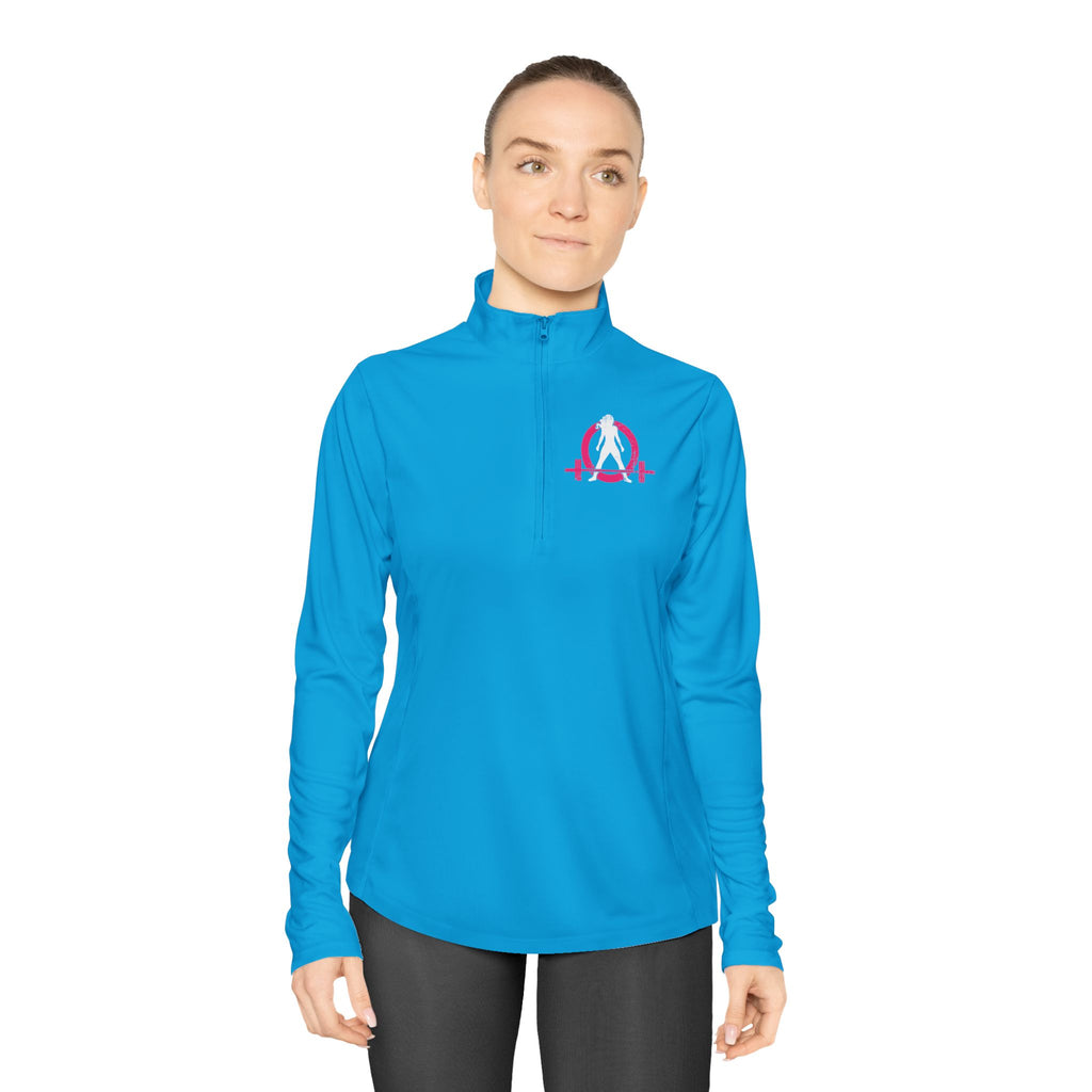 Ladies Quarter-Zip Pullover - Black Distressed Logo