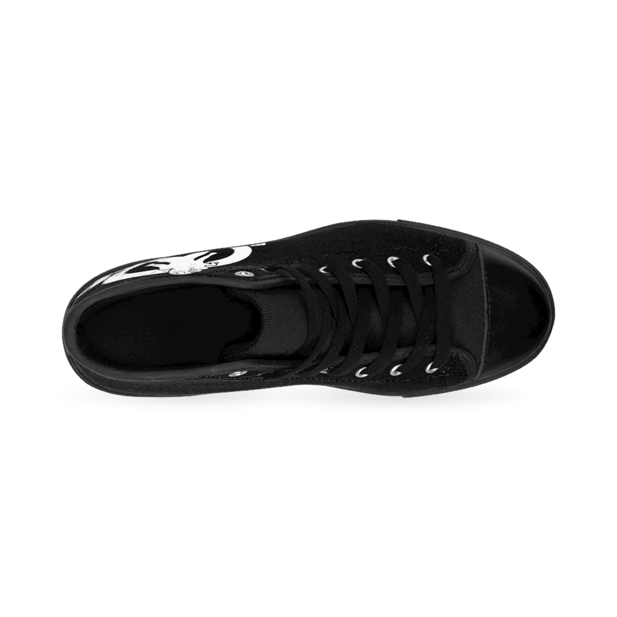 Women's Classic Sneakers - Black - Distressed White Logo