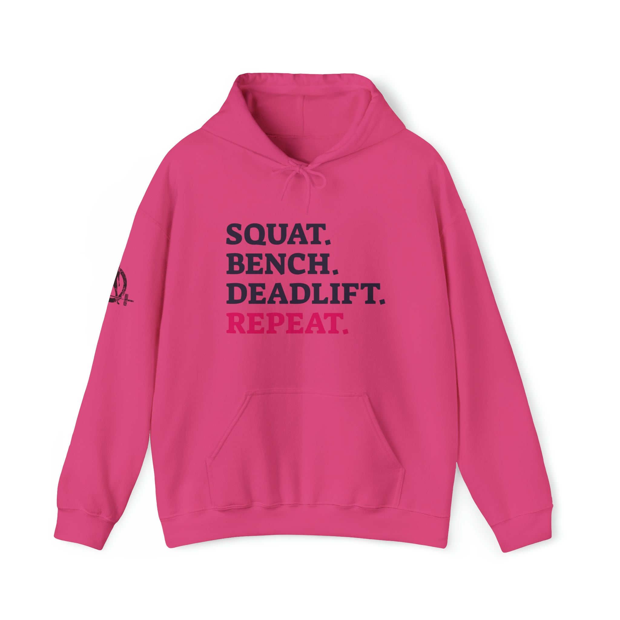 Squat Bench Deadlift Repeat - Unisex Heavy Blend Hooded Sweatshirt - Light Logo - Pink- Plain Black