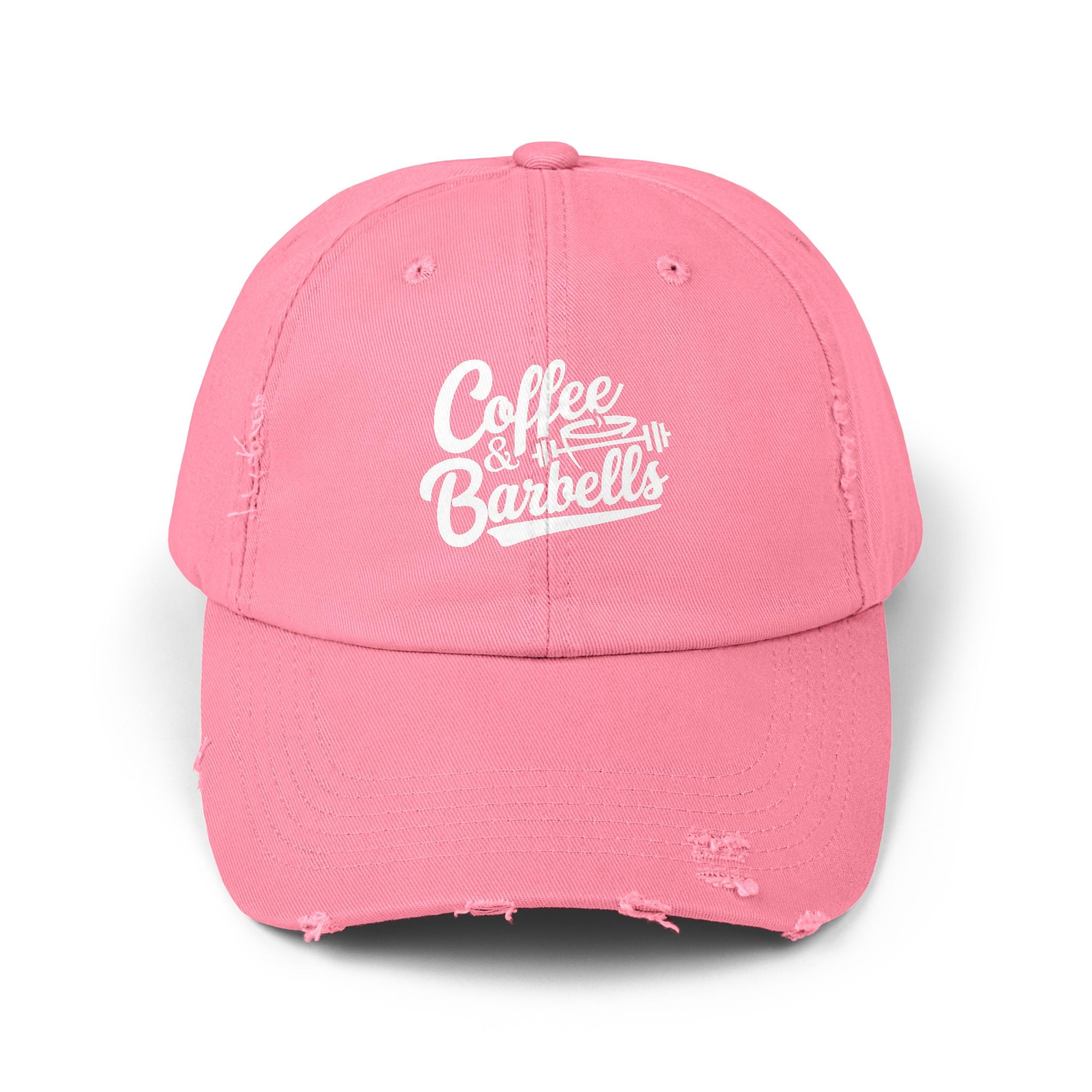 Coffee & Barbells - Unisex Distressed Cap - White Logo
