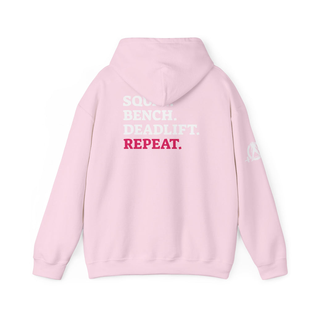 WWLW “Squat • Bench • Deadlift • Repeat” Hoodie - White Logo on Back