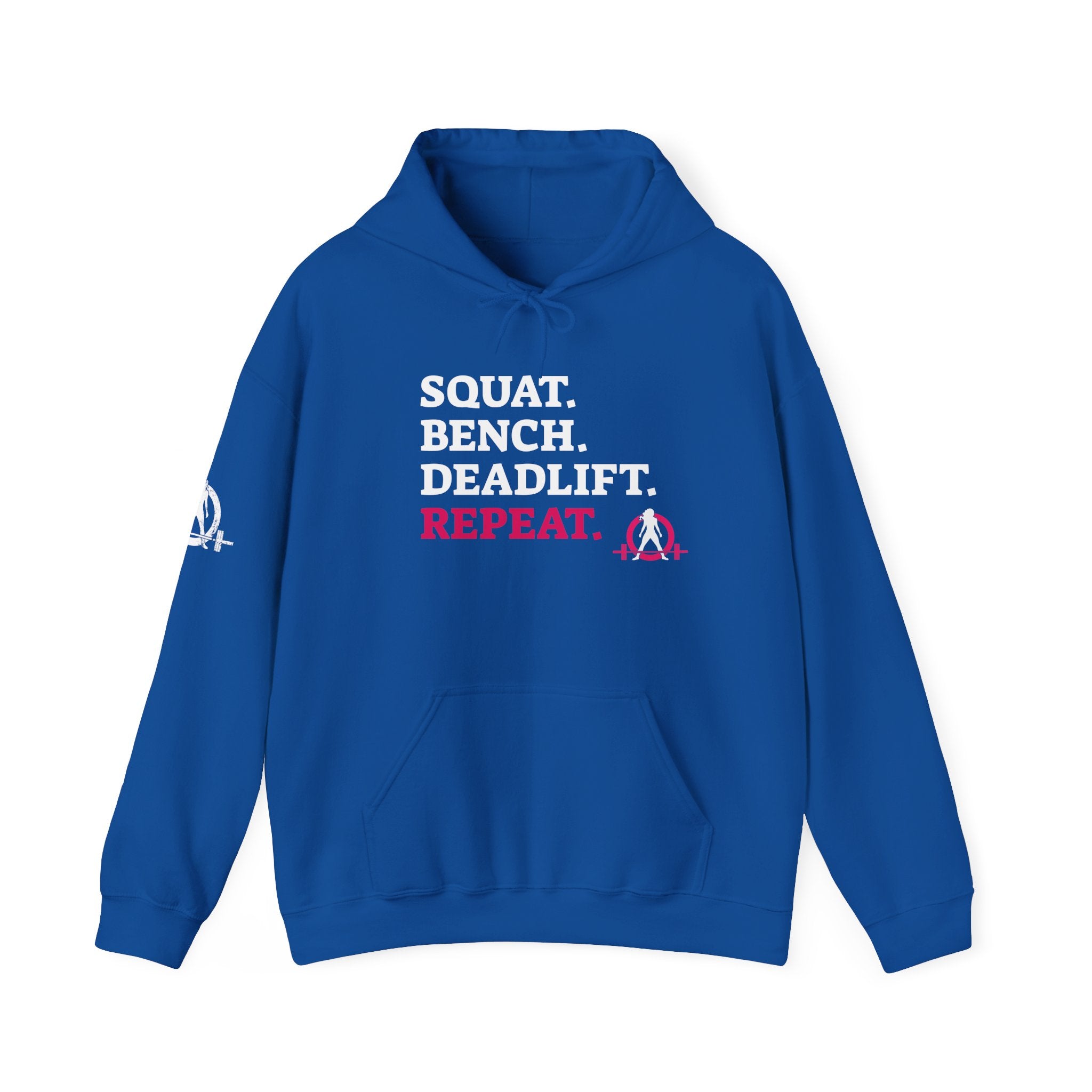 WWLW “Squat • Bench • Deadlift • Repeat” Hoodie - White Logo - Plain Back