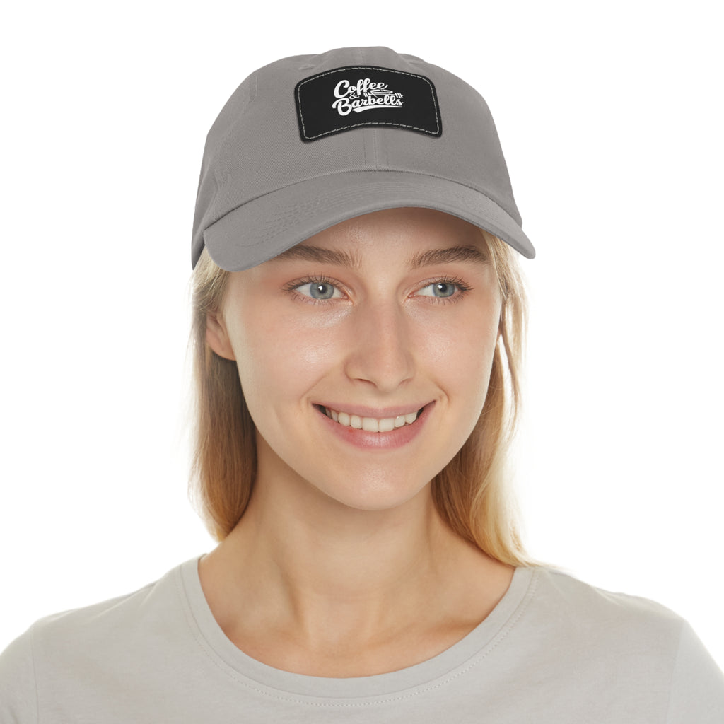 Coffee & Barbells - Dad Hat with Leather Patch (Rectangle) - White Font