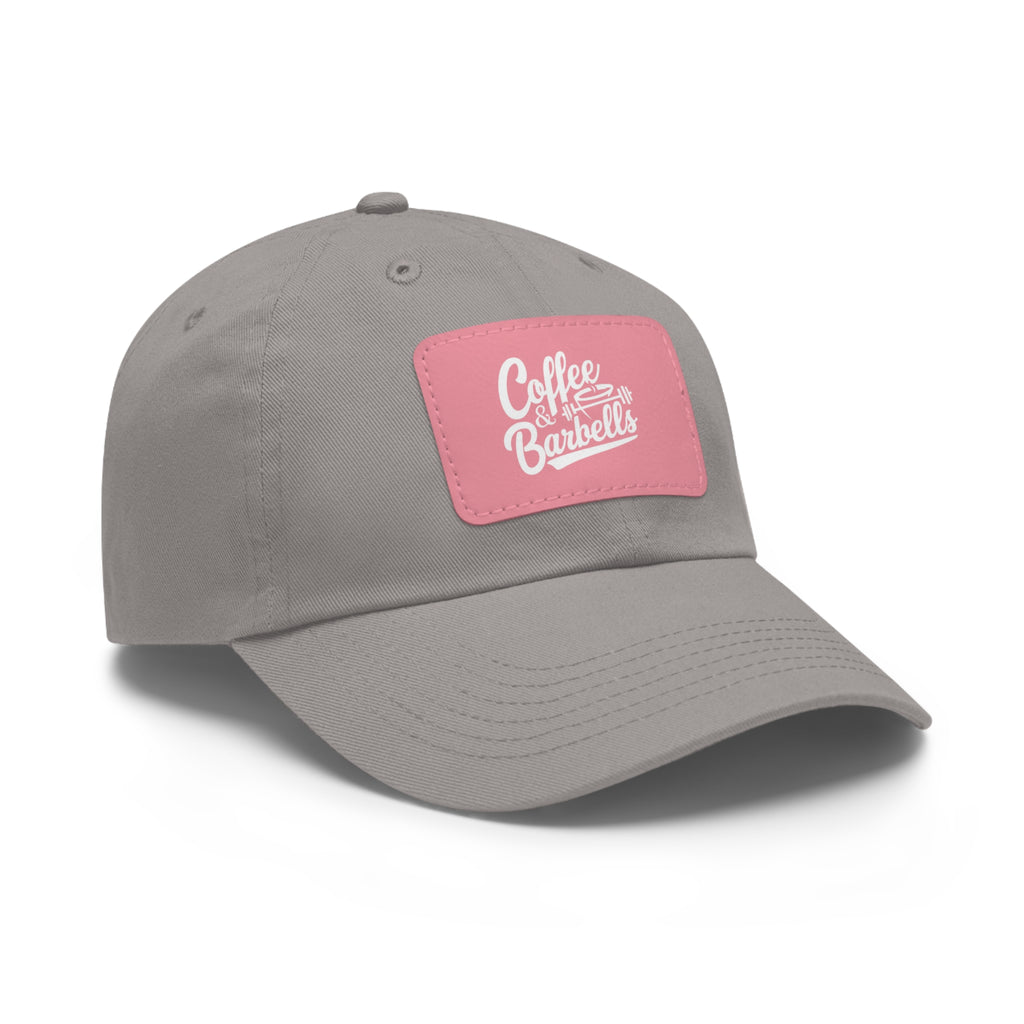 Coffee & Barbells - Dad Hat with Leather Patch (Rectangle) - White Font