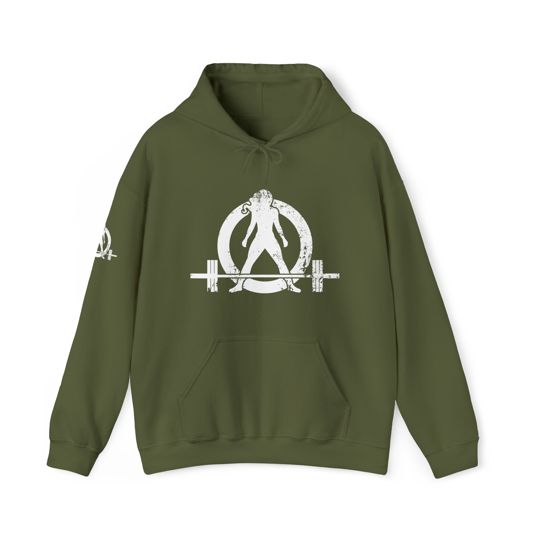 Squat Bench Deadlift Repeat - Unisex Heavy Blend Hooded Sweatshirt - Dark White Logo - Pink - SBDR on BACK