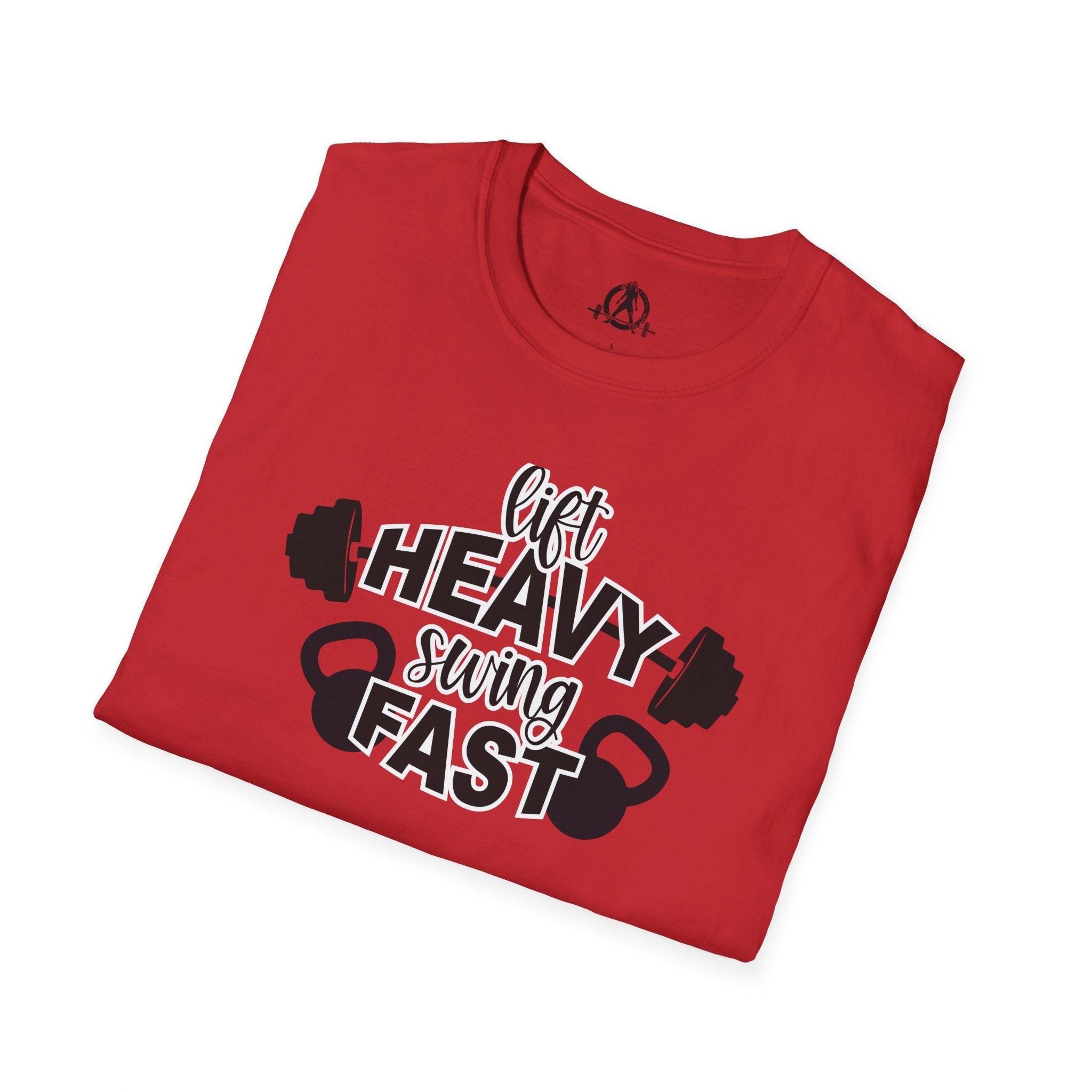 Lift Heavy Swing Fast - Unisex Softstyle T-Shirt - Front Logo Plain Back