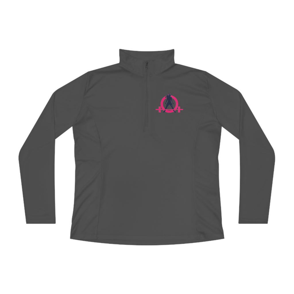 Ladies Quarter-Zip Pullover - White Distressed Logo